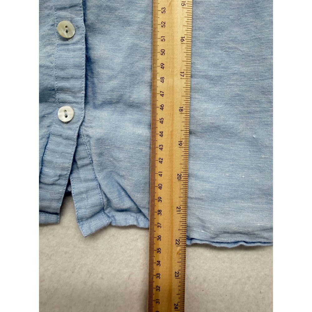 Charlie B Women Blue Cotton Linen Lace Embroidery Sleeve Button Up Blouse P S - Picture 10 of 11